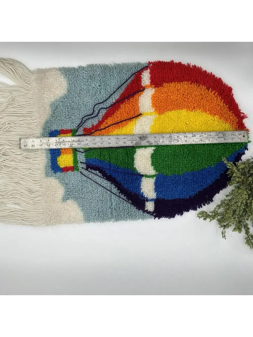 Handmade Tufted Rug Cute Rainbow Hot Air Balloon Design Carpet Decor